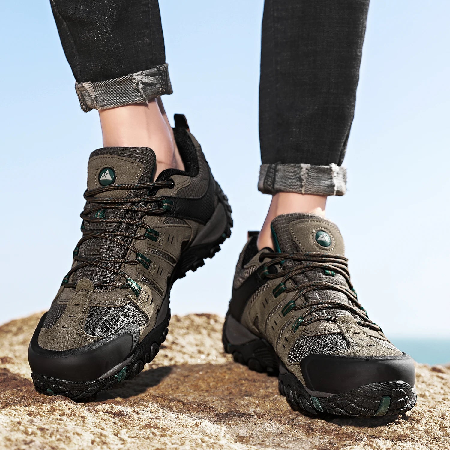 HIKEUP Men's Suede Leather Hiking Shoes – Outdoor Trekking